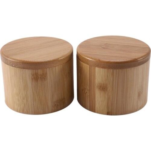 2Pcs Storage Boxes Salt Box Wooden Bamboo Storage Box With Magnetic Swivel Lid Container For Kitchen Storage Containers For Food