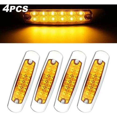 Fuleem 4PCS 12V Chrome Side Marker Rear Tail light 12 LED Amber Truck Trailer Camper Waterproof