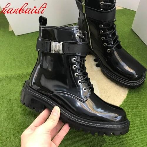 Women Winter Lace Up Shose Height Increasing Solid Boots Round Toe Mid Calf Casual Shose Metal Decoration Zipper Martin Boots