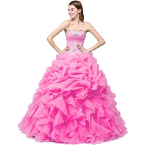 Bealegantom Stock Sweetheart Pink Yellow Quinceanera Dresses 2019 Ball Gown Beaded Sweet 16 Dress Vestidos De 15 Anos QA1381