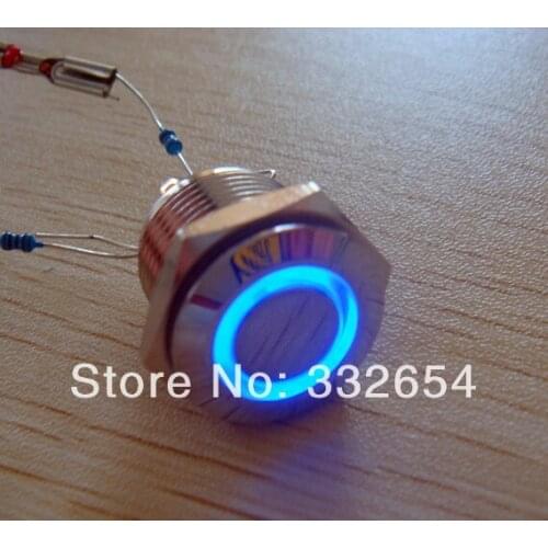 10pcs/Lot 16mm mounting Momentary Illuminated Metal Push Button Switch LED