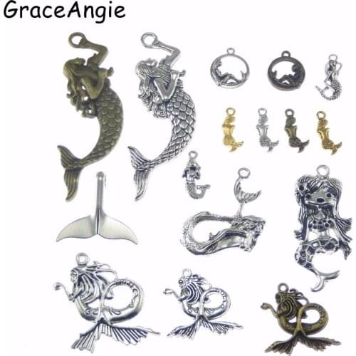 10pcs Vintage Mermaid Charms Mix Fish Jewelry Findings Earrings Necklace Charms Accessories DIY Bohemia Jewelry Drop Shopping