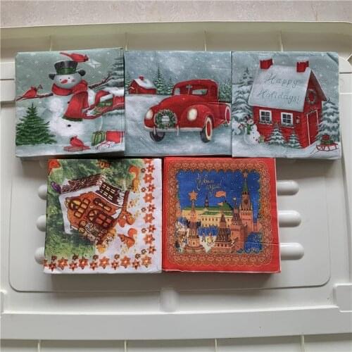 20 vintage Christmas napkin paper tissue Xmas Santa Claus deer snow flower handkerchief decoupage wedding birthday party decor