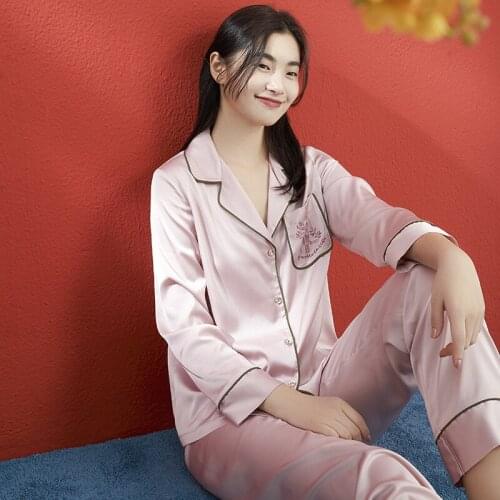 2021 Two Piece Set Women Pajamas Plus Size Womens Pyjamas Silk Like Pajama For Ladies Sleepwear Female Home Clothes Summer