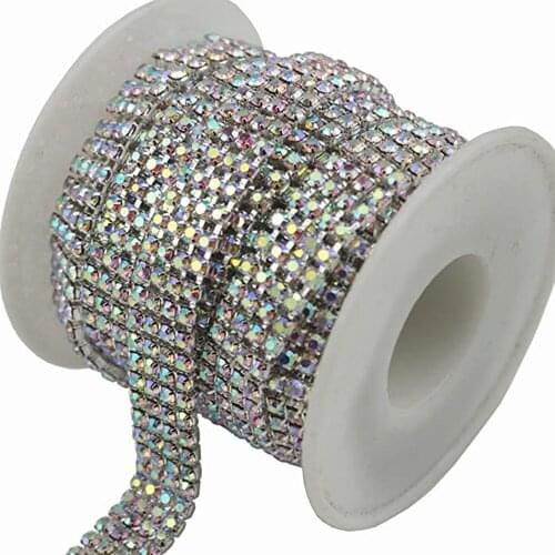 3-4 Row Silver AB Sew on Rhinestone Trimming Crystal Rhinestone Trim Clear Close Chain Silver Golden Cake Ribbon Costume Dress
