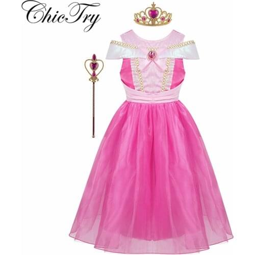 3PCS Kids Girls Fairy Tale Princess Halloween Costume Cosplay Party Fancy Carnival Role Play Dress with Tiara Wand Outfit