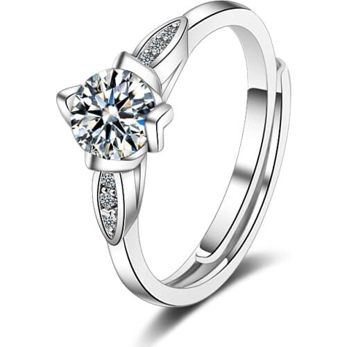 925 Sterling Silver Inlay Zircon Adjustable Open Finger Rings For Women Girls Wedding Dorpshipping Anelli Fine Party Jewelry