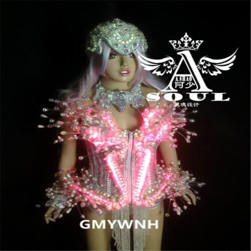 AS009 Ballroom dance led light costumes stage wears RGB colorful light dresses sexy outfit luminous performance skirt cloth bar