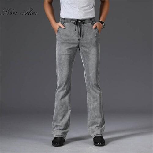 Free Shipping 2021 Mens Summer New Style Micro-Flare Jeans Thin Elastic Waist Casual Pants