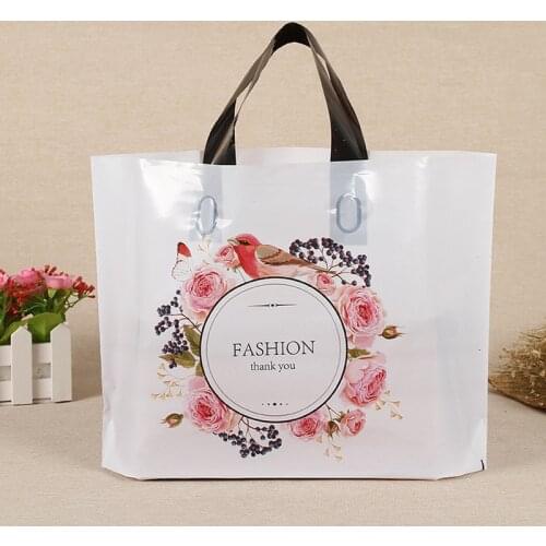 50pc Thick Large Plastic Bags With Handle Thank you pattern clothing Packaging Bags Wedding holiday Candy Gift bag