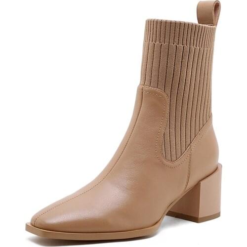 Autumn Winter Ankle Women Boot Shoe High Heels Elegant Fashion Shoe Women Boots Female Black Brown Slip On Short Plush A65