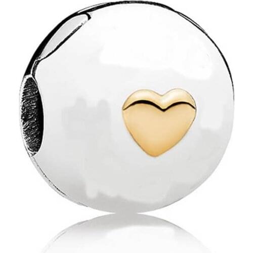 Bead Charm Gold Color Two-tone Insignia Heart Clip Lock Stopper Beads Fit 925 Sterling Silver Charm Bracelet Diy Jewelry
