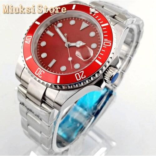Bliger mens top luxury sterile mechanical watch silver case sapphire glass red dial luminous date window automatic mens watch