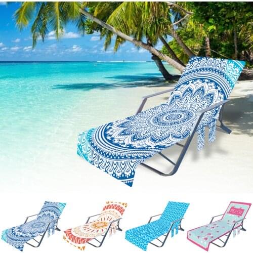 Beach Chair Cover Soft Fiber Lounger Towel Quick-drying Beach Chair Cover With Side Pockets Elastic Sofa Slipcover Stretch Cover