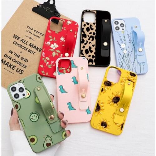 Candy Color Phone Case For iPhone XR 7 8 6 6S Plus 5 5S SE 2020 XS 12 Mini 11 Pro Max X SE2 Wrist Strap Holder Stand Cover Funda
