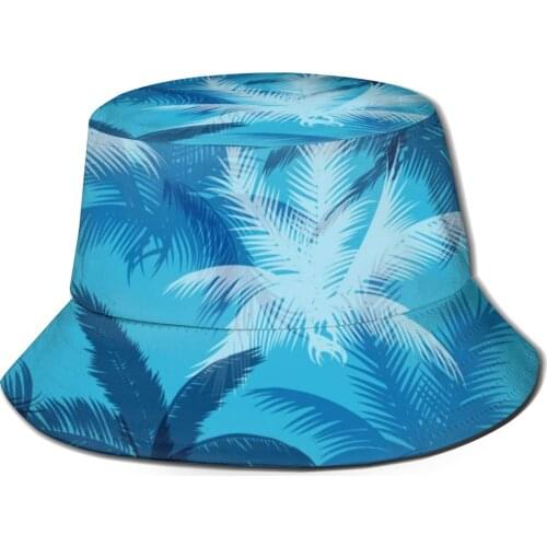 CINESSD Tropical Palm Leaves Blue Bucket Hat Summer Hats Fisherman Hat Foldable Women Men Sunscreen Shade Caps