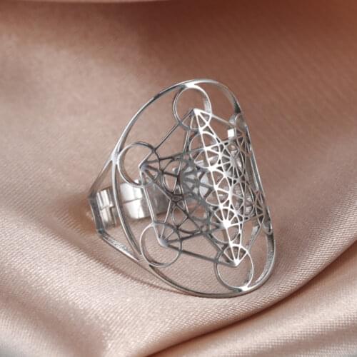 Dawapara Archangel Metatron Stainless Steel Rings Resizable Solomon Jewelry The Secrets of The Kabbalists Garden Geometric