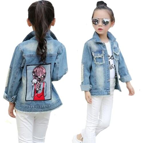 2-12Yrs Girls Denim Coat Baby Girl Clothes Spring Embroidery Children Jeans Jacket Sequins Little Beauty Design Kids Outerwear
