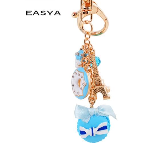 EASYA Lovely Macaroon Keychain Eiffel Tower Sweet Cake Resin Key Button Metal Crafts Girl Small Gift Car Pendant CHY-2736