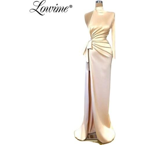 Elegant Arabic Dubai One Shoulder Satin Evening Dresses 2020 Concert Events Formal Long Party Gowns For Women Wear Prom Dress