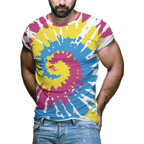 European and American Summer Trend Digital Vertigo Geometry 3d Printed T-shirt for Mens Casual Short Sleeve Crew Neck T-shirt