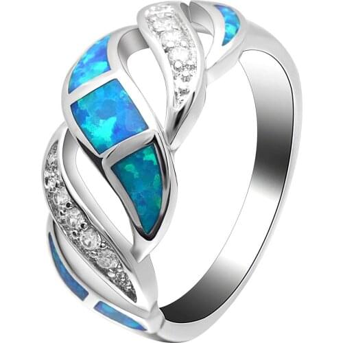 Hainon Silver Color Fire Opal Promise Rings Jewelry Distribution Blue Natural Stone Hot Cubic Zircon Engagement Ring Gifts