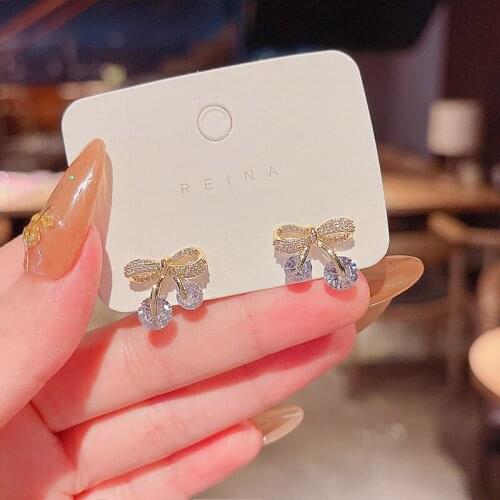 Korean New Trendy Bowknot Zircon Earrings for Women Shiny Stud Earrings Luxurious Jewelry Female Delicate Elegant Ear Studs Gift