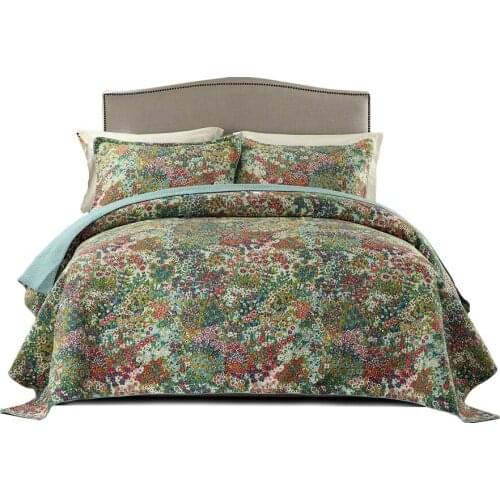 Korean Floral Printed Summer Quilt 100% Cotton Quilts For Bed Bedspread 3pcs Washed Bed Cover Sheets Coverlet King Size