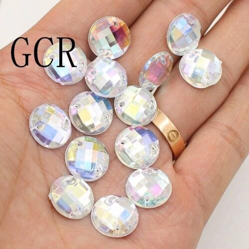 Crystal AB 50pcs/Lot 12mm Sew On Round/Square/Drop/Rectangle Acrylic Rhinestone Jewelry Findings Garment Accessory Diy Supplies