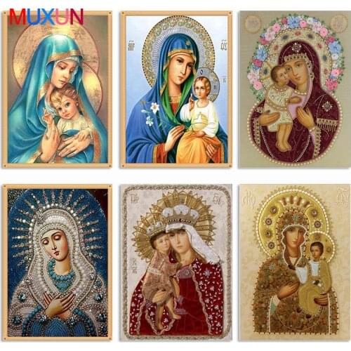 MUXUN 5d Diamond Painting Religious Cross Stitch Figure Virgin Mary Icon Diamond Embroidery Mosaic New Year Decoration Handmade
