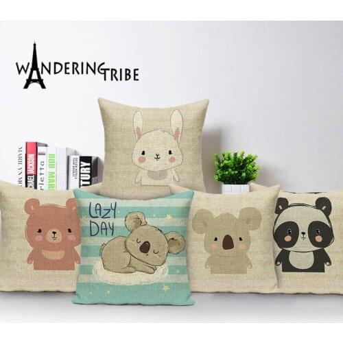 Cartoon Rabbit Cushion Covers Cute Bear Home Decoration Pillows Cases Linen Cushions Cover Animal Bunny Pillow Case Almofadas