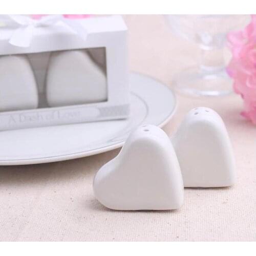 White heart-shaped ceramic pepper shaker Love Salt and Pepper bottle Creative Wedding Gift and Favor 20pcs=10box