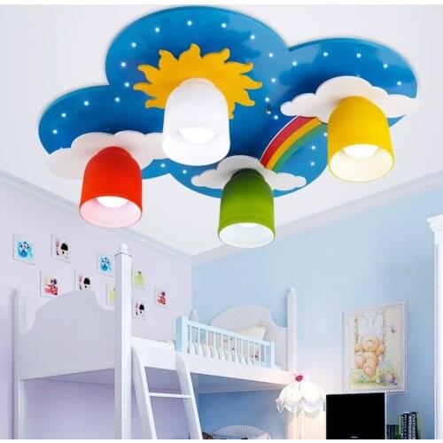 Surface mounted Children Ceiling lamps Kids Bedroom Cartoon Rainbow decoration Chandelier Light E27 Light Source