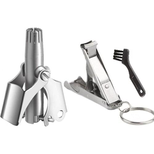 Professional Portable Manual Nose Ear Hair Trimmer Stainless Steel Remover with Fingernail Clipper