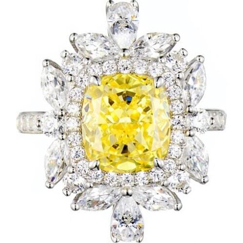 Luxury 100% 925 Sterling Silver Rings Created Moissanite Citrine Wedding Party Luxury Hyperbole Ring For Women Fine Jewelry Gift