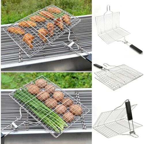 Stainless Steel BBQ Net Fish Meat Hamburg Net Barbecue Nets Grill Mesh Wire Clamp For Outdoor Camping Picnic BBQ Accessories HWC