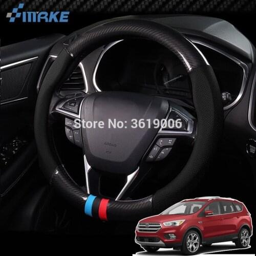 SmRKE For Ford Edge Steering Wheel Cover Anti-Slip Carbon Fiber Top PVC Leather Sport Style