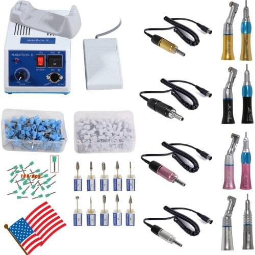 US Stock Dental Lab Marathon Electric Micromotor Polishing Motor/ Contra Angle / Straight Nosecone Handpiece 35K RPM /Burs