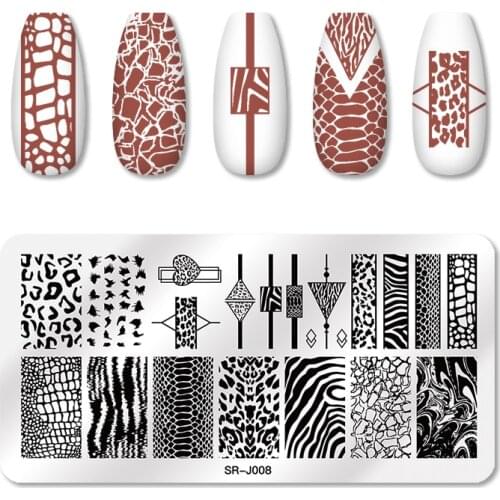 T-TIAO CLUB Striped Line Nail Stamping Plates Leopard Print Snake Pattern Geometric Stainless Steel Nail Template Stencil Tools