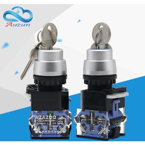WZAUDQ LA38-11Y3 22 mm ribbon key 3 gear self-locking button switch silver contact 10A660V