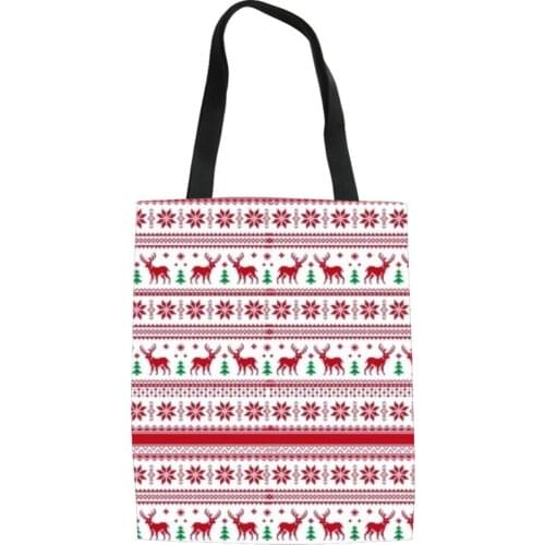 Noisydesigns Women Canvas Shopping Bags Christmas Red Handmade Ladies Tote Shoulder Female Handbag Large Capacity Shopper Bolsas
