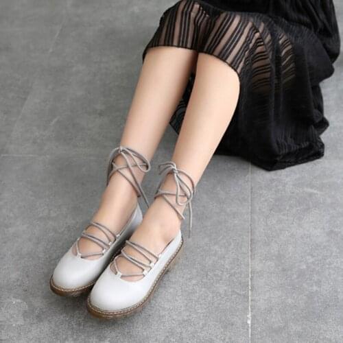 Women Shoes Gladiator Student Girly Girl Lolita Shoes TPR Lace Up Low Heels Narrow Band Ankle-strap Flats Casual Shoes