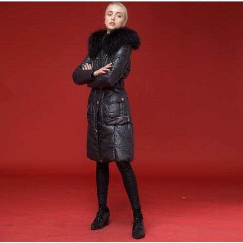 Royal cat 2020 Winter Jacket Women Duck Down Jackets coat raccoon fur Paarka slim medium length womens hooded luxury cloth