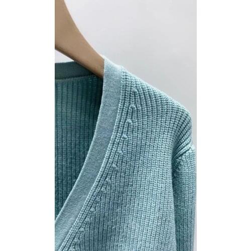 Early Autumn New 2021 Women Long Sleeve Sweaters Pearl Buttons V-Neck Simple Ladies Solid Color Knitted Cardigan