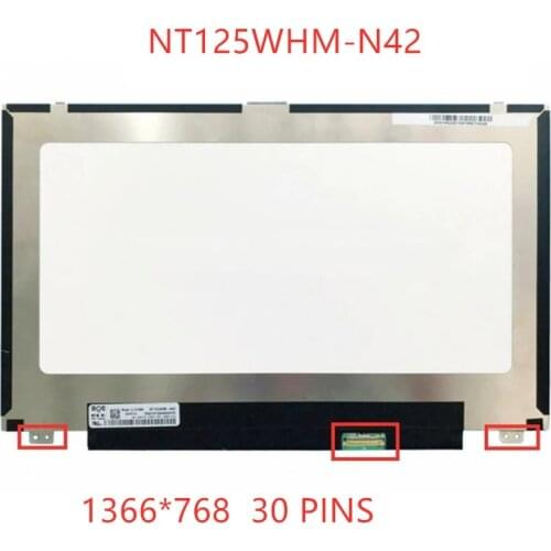 Free shipping NT125WHM-N42 fit M125NWR1 12.5"LED LCD Screen eDP 30pins HD 1366X768 Display Panel with 2 Special Screw Holes