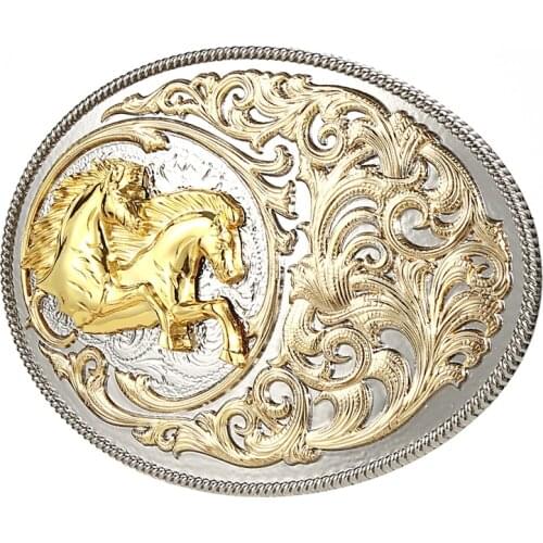 Gold Running Horse Oval Shape Western Belt Buckle Cowboy Rodeo Small Gold Belt Buckles for Men Women