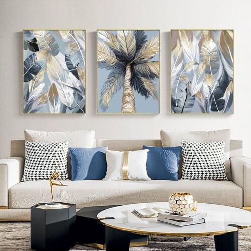 Gold Tropical Tree Palm Leaves Canvas Paintings On The Wall Art Canvas Prints Picture Posters for Hawaiian Luau Party Home Decor