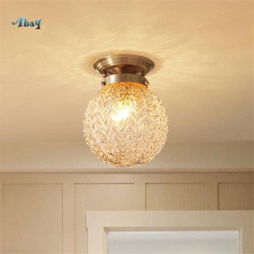 American copper crystal glass ball led ceiling light for bedroom Balcony corridor luxury living room lights gold ceiling lamp