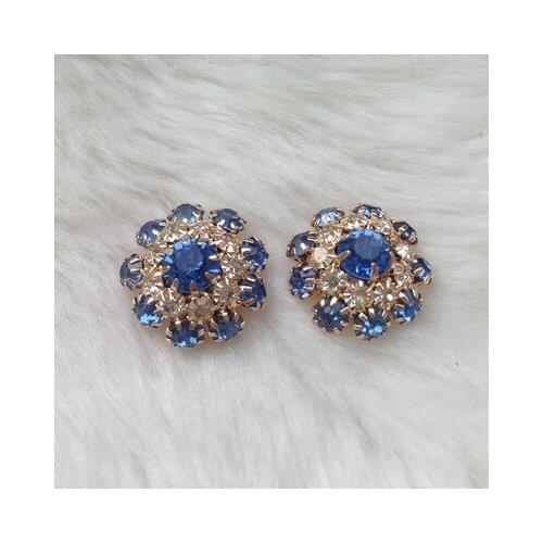 Free shipping 10pcs/lot water blue rhinestone trench coat buttons Flower adornment mink coat buttons rhinestone button