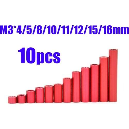Free Shipping 10pcs M3 Aluminium alloy spacers standoff tube column 4/5/8/10/11/12/15/16mm for DIY models black red